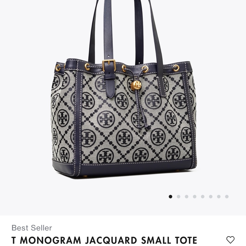 Tory Burch Navy and Cream Monogram Jacquard Small Tote